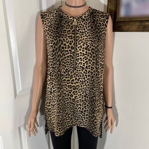 Michael Kors Leopard / Cheetah Print Sleeveless Top With Front Zipper